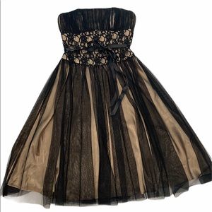 Strapless Black Lace Dress - Tan Satin Lining